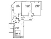 Планировка 3-комнатной квартиры, 85,5 м2