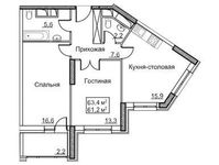 Планировка 2-комнатной квартиры, 63,4 м2
