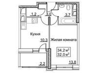 Планировка 1-комнатной квартиры, 34,2 м2