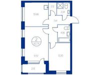Планировка 2-комнатной квартиры, 58,4 м2