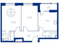 Планировка 2-комнатной квартиры, 60,2 м2