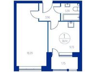 Планировка 1-комнатной квартиры, 37,9 м2