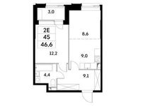 Планировка 2-комнатной квартиры, 45 м2
