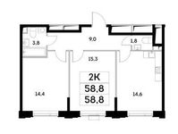 Планировка 2-комнатной квартиры, 58,8 м2