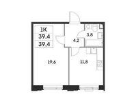 Планировка 1-комнатной квартиры, 39,4 м2