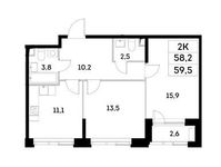 Планировка 2-комнатной квартиры, 58,2 м2