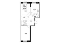 Планировка 2-комнатной квартиры, 69,3 м2
