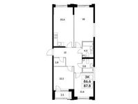 Планировка 3-комнатной квартиры, 86,6 м2