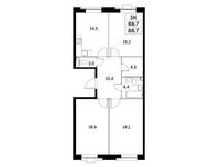 Планировка 3-комнатной квартиры, 88,7 м2