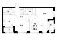 Планировка 3-комнатной квартиры, 78,2 м2
