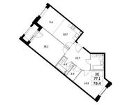 Планировка 3-комнатной квартиры, 77,1 м2