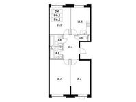 Планировка 3-комнатной квартиры, 86,1 м2