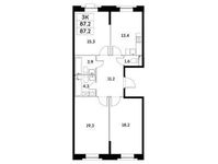 Планировка 3-комнатной квартиры, 87,2 м2
