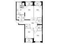 Планировка 4-комнатной квартиры, 104,4 м2