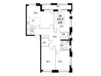 Планировка 4-комнатной квартиры, 101,9 м2