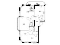 Планировка 4-комнатной квартиры, 121,1 м2