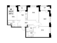 Планировка 4-комнатной квартиры, 103,9 м2