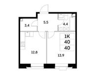 Планировка 1-комнатной квартиры, 40 м2