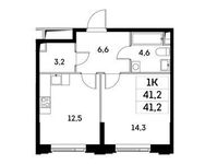 Планировка 1-комнатной квартиры, 41,2 м2