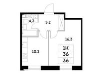 Планировка 1-комнатной квартиры, 36 м2
