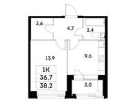 Планировка 1-комнатной квартиры, 36,7 м2