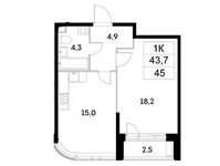 Планировка 1-комнатной квартиры, 43,7 м2