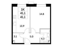 Планировка 1-комнатной квартиры, 41,1 м2