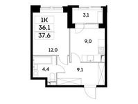 Планировка 1-комнатной квартиры, 36,1 м2