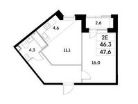 Планировка 2-комнатной квартиры, 46,3 м2