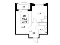Планировка 1-комнатной квартиры, 40,5 м2