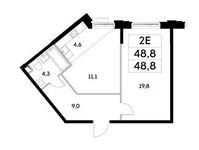 Планировка 2-комнатной квартиры, 48,8 м2