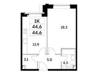 Планировка 1-комнатной квартиры, 44,6 м2