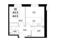 Планировка 2-комнатной квартиры, 44,5 м2