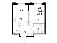 Планировка 2-комнатной квартиры, 42,1 м2