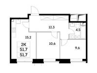 Планировка 2-комнатной квартиры, 51,7 м2