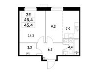 Планировка 2-комнатной квартиры, 45,4 м2