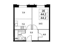 Планировка 2-комнатной квартиры, 44,2 м2