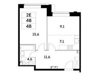 Планировка 2-комнатной квартиры, 48 м2