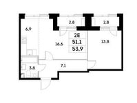 Планировка 2-комнатной квартиры, 51,1 м2