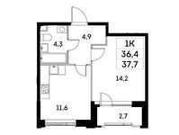 Планировка 1-комнатной квартиры, 36,4 м2