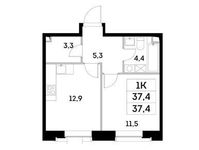 Планировка 1-комнатной квартиры, 37,4 м2