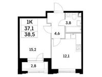 Планировка 1-комнатной квартиры, 37,1 м2