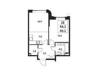 Планировка 2-комнатной квартиры, 46,1 м2