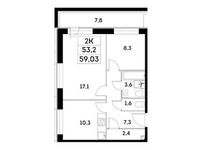 Планировка 2-комнатной квартиры, 53,2 м2