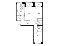 Планировка 3-комнатной квартиры, 86 м2