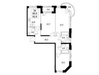 Планировка 3-комнатной квартиры, 88,6 м2