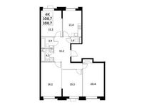 Планировка 4-комнатной квартиры, 108,7 м2