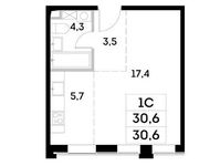 Планировка 1-комнатной квартиры, 30,6 м2