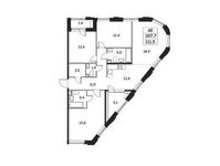 Планировка 4-комнатной квартиры, 107,7 м2