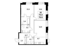 Планировка 3-комнатной квартиры, 78,8 м2